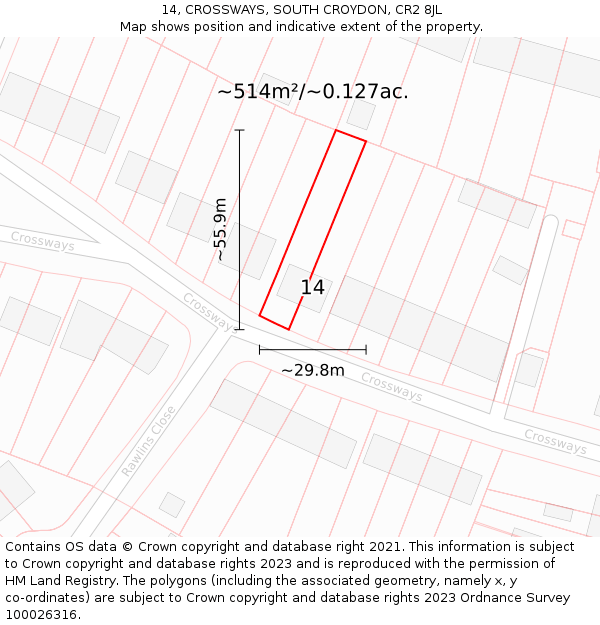 14, CROSSWAYS, SOUTH CROYDON, CR2 8JL: Plot and title map