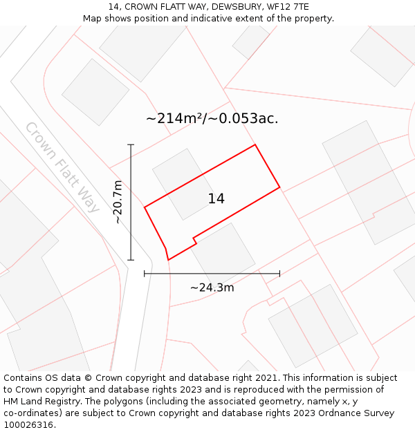 14, CROWN FLATT WAY, DEWSBURY, WF12 7TE: Plot and title map