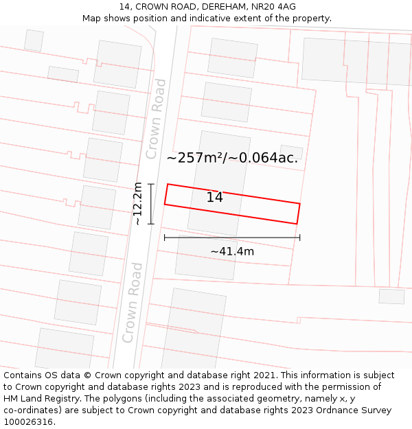 14, CROWN ROAD, DEREHAM, NR20 4AG: Plot and title map