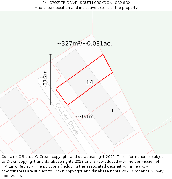 14, CROZIER DRIVE, SOUTH CROYDON, CR2 8DX: Plot and title map