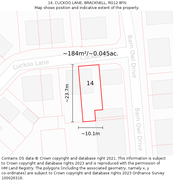 14, CUCKOO LANE, BRACKNELL, RG12 8FN: Plot and title map