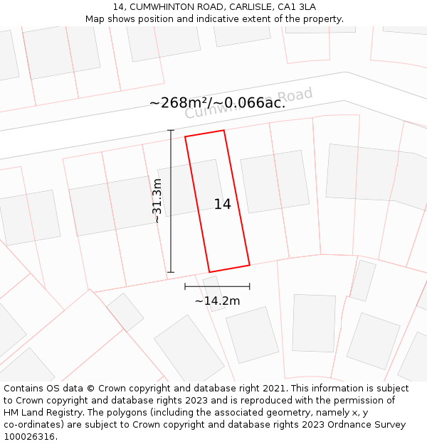 14, CUMWHINTON ROAD, CARLISLE, CA1 3LA: Plot and title map