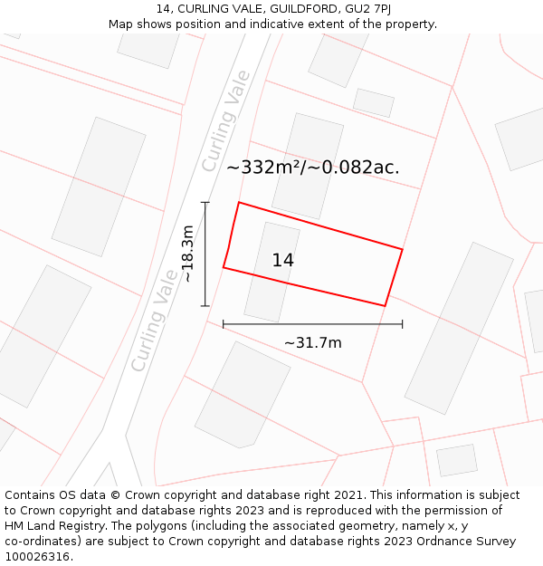 14, CURLING VALE, GUILDFORD, GU2 7PJ: Plot and title map