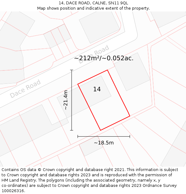 14, DACE ROAD, CALNE, SN11 9QL: Plot and title map