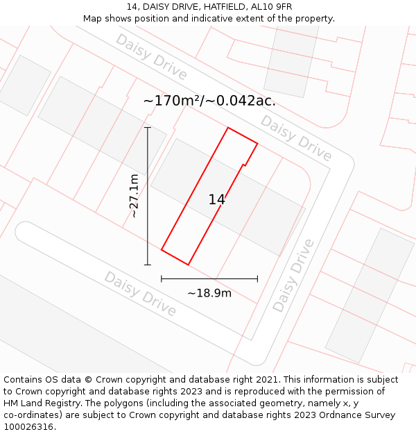 14, DAISY DRIVE, HATFIELD, AL10 9FR: Plot and title map
