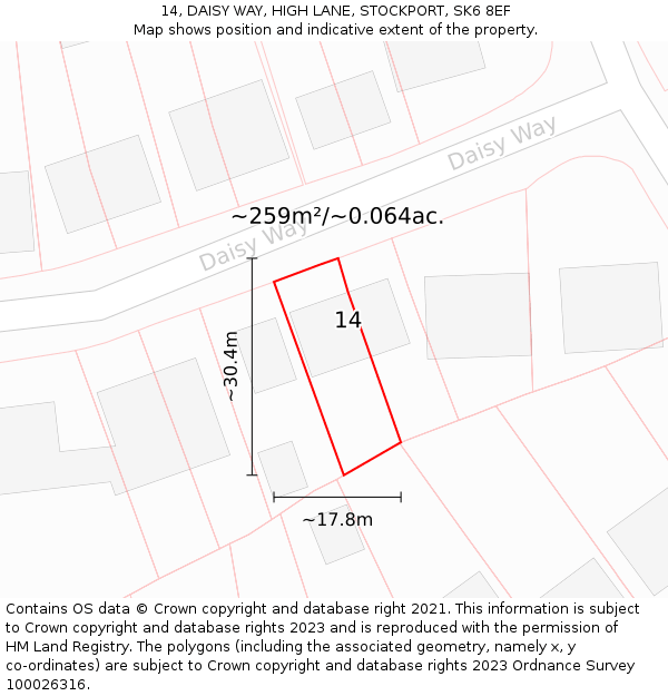 14, DAISY WAY, HIGH LANE, STOCKPORT, SK6 8EF: Plot and title map