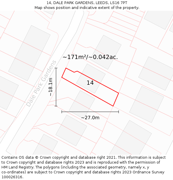 14, DALE PARK GARDENS, LEEDS, LS16 7PT: Plot and title map