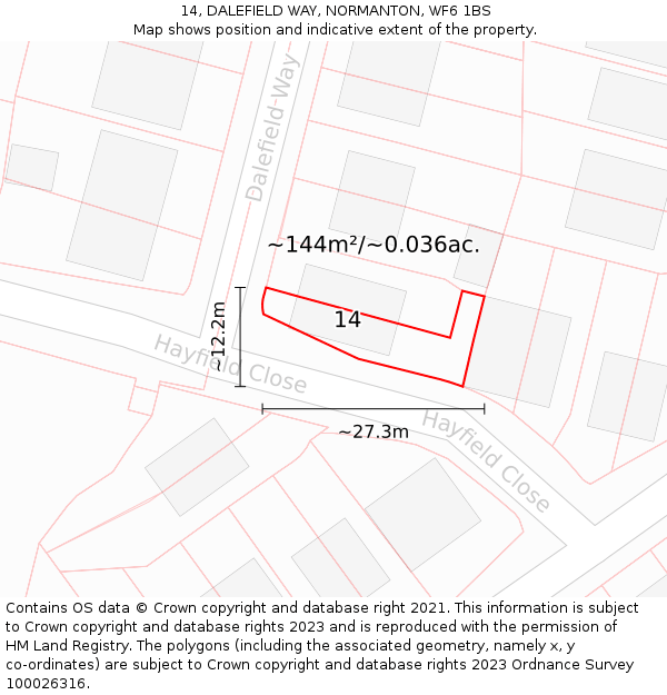14, DALEFIELD WAY, NORMANTON, WF6 1BS: Plot and title map