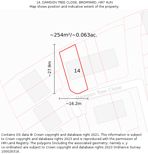 14, DAMSON TREE CLOSE, BROMYARD, HR7 4UN: Plot and title map