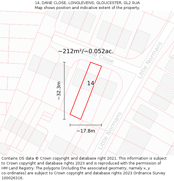 14, DANE CLOSE, LONGLEVENS, GLOUCESTER, GL2 0UA: Plot and title map