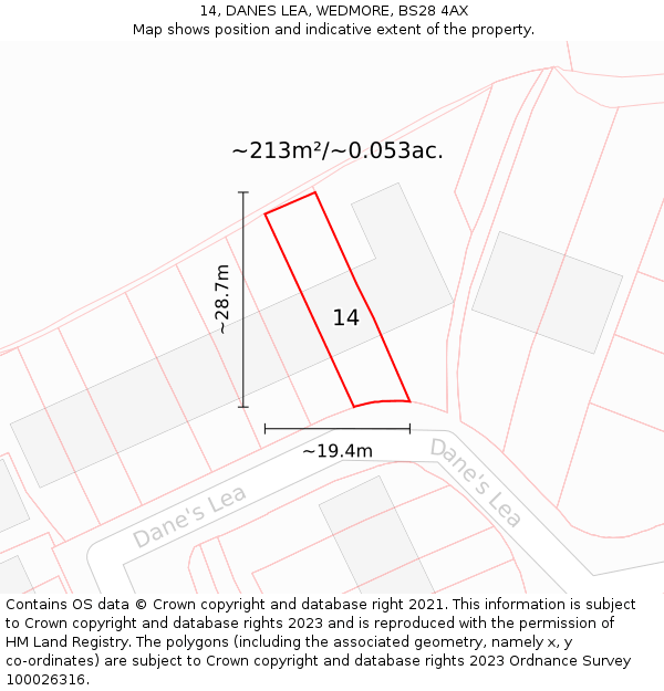 14, DANES LEA, WEDMORE, BS28 4AX: Plot and title map