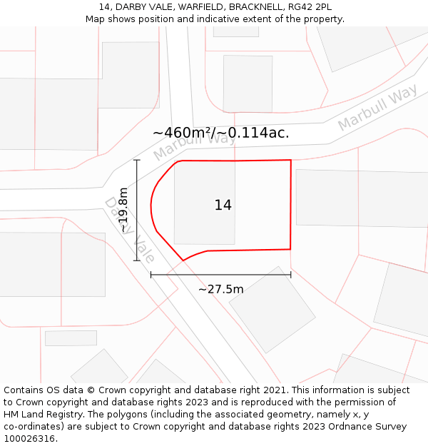 14, DARBY VALE, WARFIELD, BRACKNELL, RG42 2PL: Plot and title map