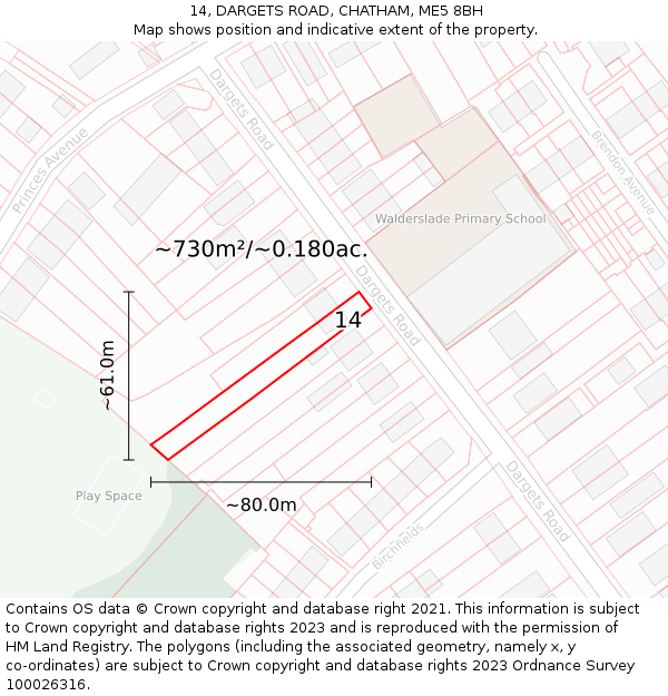 14, DARGETS ROAD, CHATHAM, ME5 8BH: Plot and title map