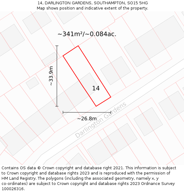 14, DARLINGTON GARDENS, SOUTHAMPTON, SO15 5HG: Plot and title map