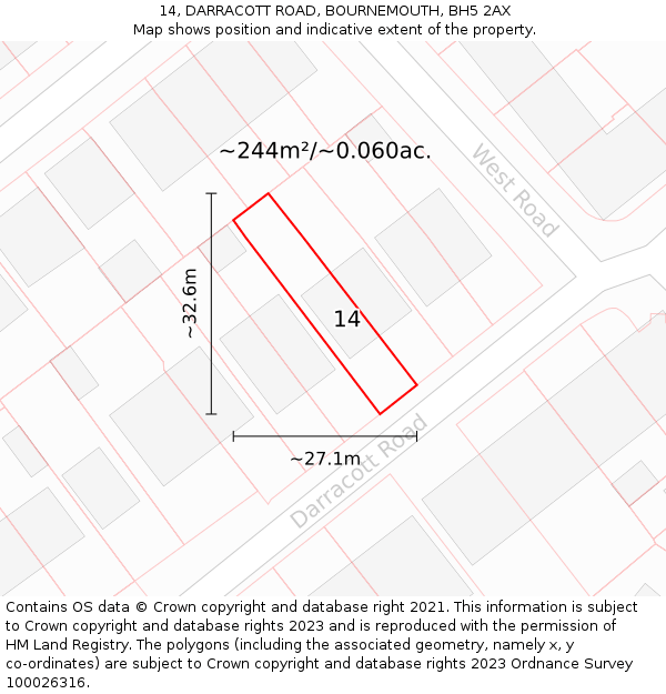 14, DARRACOTT ROAD, BOURNEMOUTH, BH5 2AX: Plot and title map