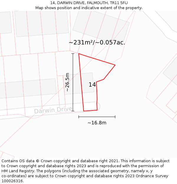 14, DARWIN DRIVE, FALMOUTH, TR11 5FU: Plot and title map