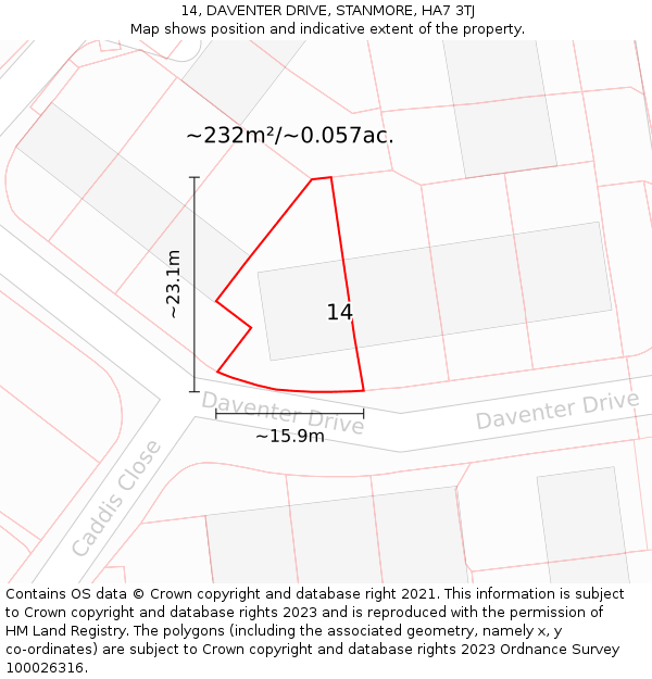14, DAVENTER DRIVE, STANMORE, HA7 3TJ: Plot and title map