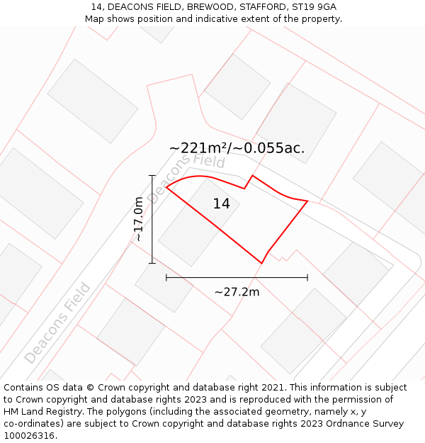 14, DEACONS FIELD, BREWOOD, STAFFORD, ST19 9GA: Plot and title map
