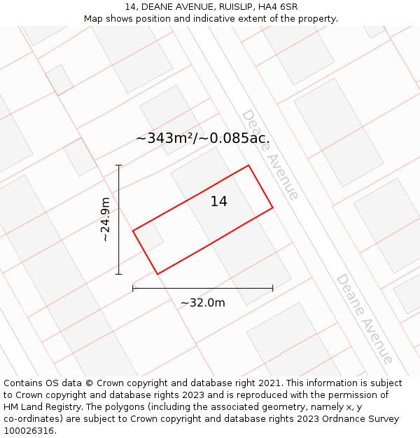 14, DEANE AVENUE, RUISLIP, HA4 6SR: Plot and title map