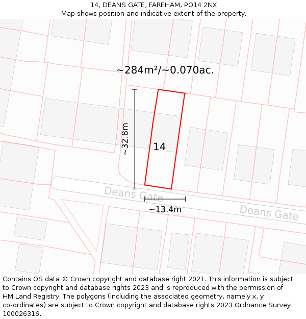 14, DEANS GATE, FAREHAM, PO14 2NX: Plot and title map