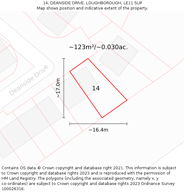 14, DEANSIDE DRIVE, LOUGHBOROUGH, LE11 5UP: Plot and title map