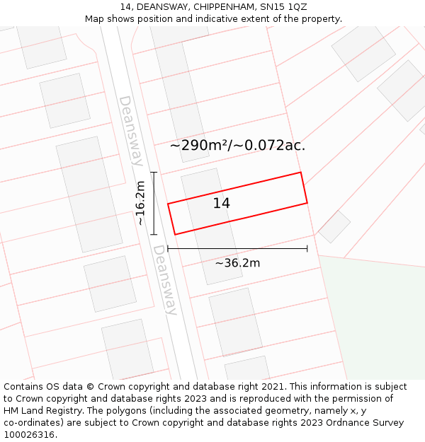 14, DEANSWAY, CHIPPENHAM, SN15 1QZ: Plot and title map