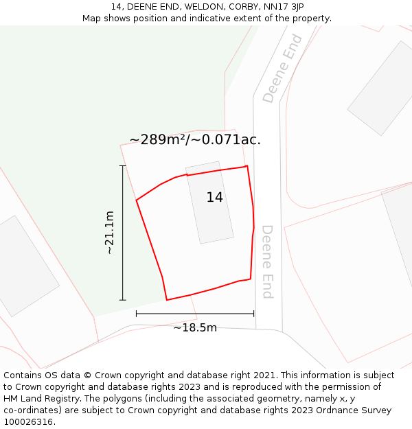 14, DEENE END, WELDON, CORBY, NN17 3JP: Plot and title map