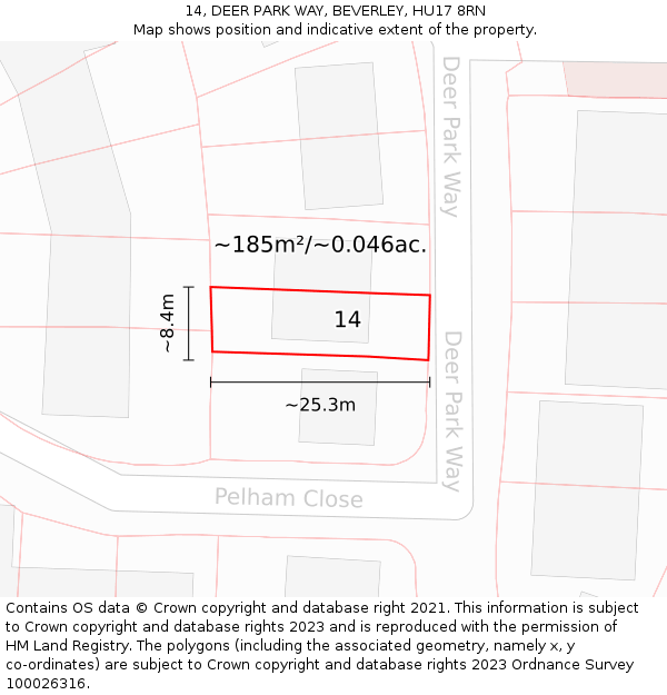 14, DEER PARK WAY, BEVERLEY, HU17 8RN: Plot and title map