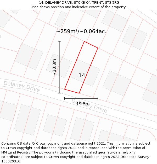 14, DELANEY DRIVE, STOKE-ON-TRENT, ST3 5RG: Plot and title map