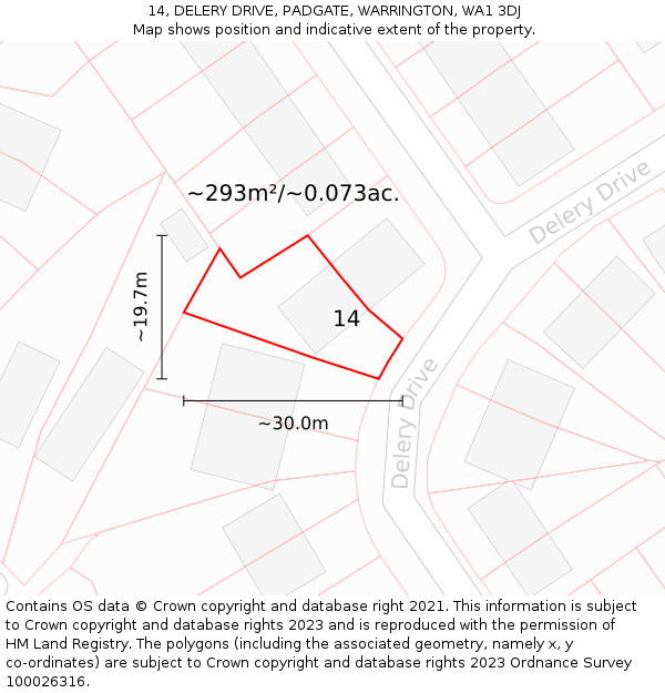 14, DELERY DRIVE, PADGATE, WARRINGTON, WA1 3DJ: Plot and title map