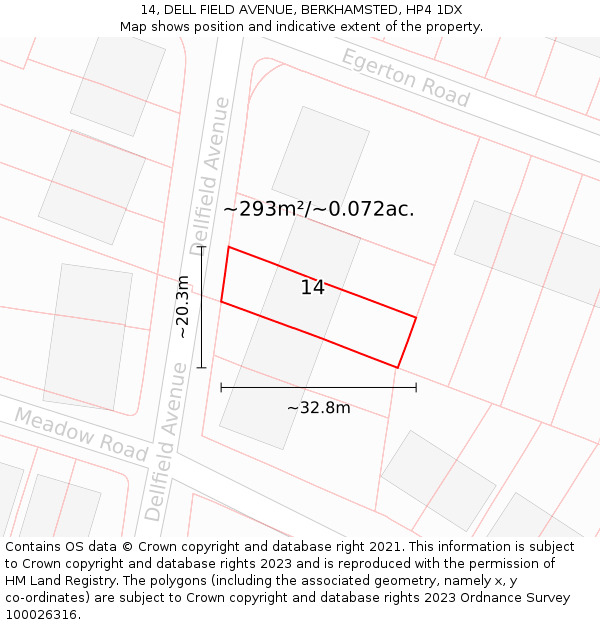 14, DELL FIELD AVENUE, BERKHAMSTED, HP4 1DX: Plot and title map