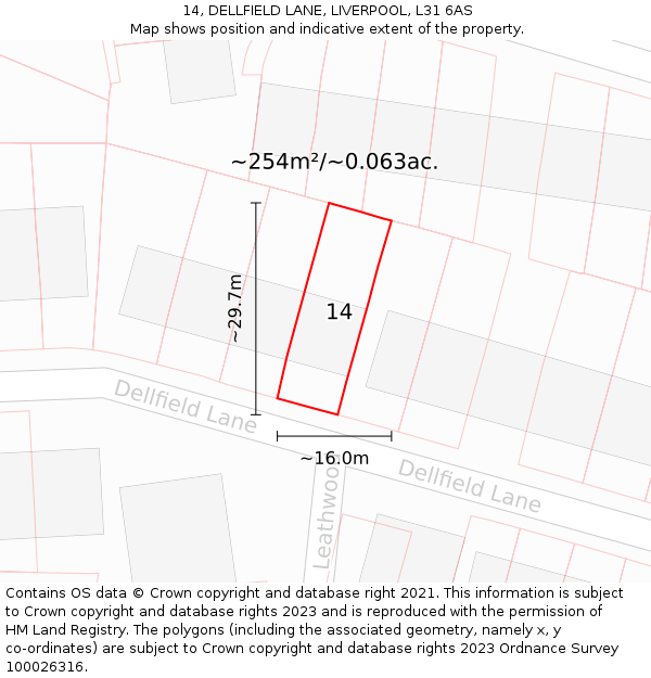 14, DELLFIELD LANE, LIVERPOOL, L31 6AS: Plot and title map