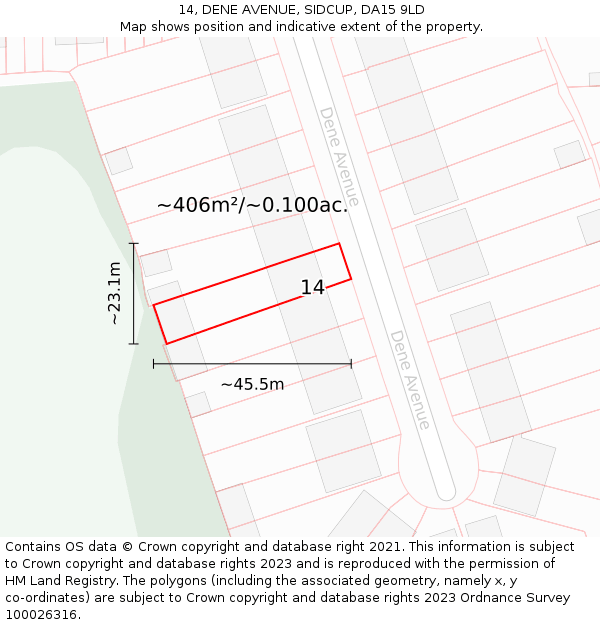 14, DENE AVENUE, SIDCUP, DA15 9LD: Plot and title map