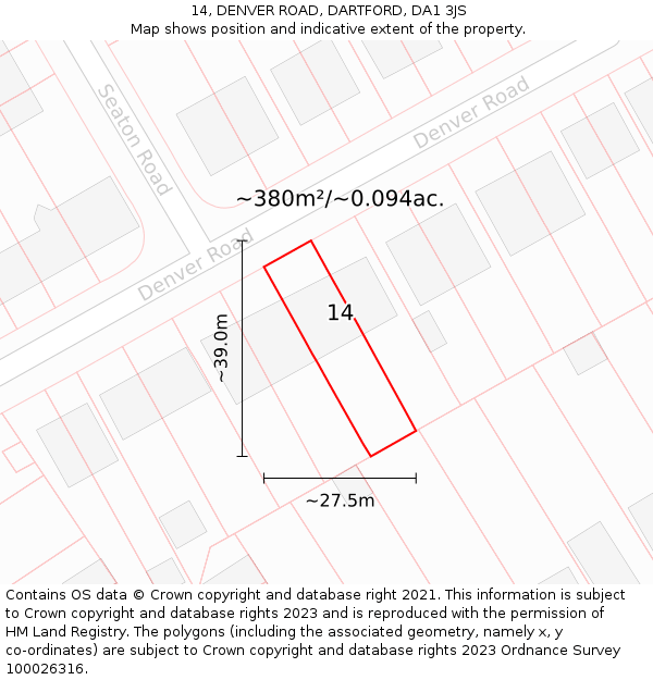 14, DENVER ROAD, DARTFORD, DA1 3JS: Plot and title map