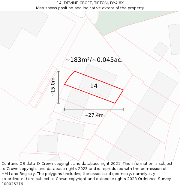 14, DEVINE CROFT, TIPTON, DY4 8XJ: Plot and title map
