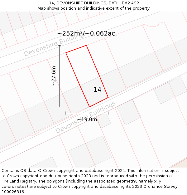 14, DEVONSHIRE BUILDINGS, BATH, BA2 4SP: Plot and title map