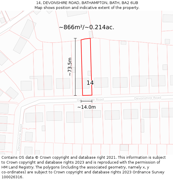 14, DEVONSHIRE ROAD, BATHAMPTON, BATH, BA2 6UB: Plot and title map