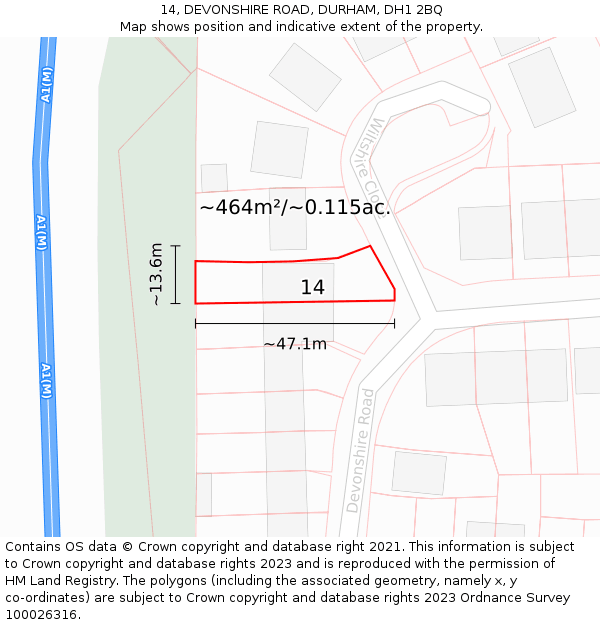 14, DEVONSHIRE ROAD, DURHAM, DH1 2BQ: Plot and title map