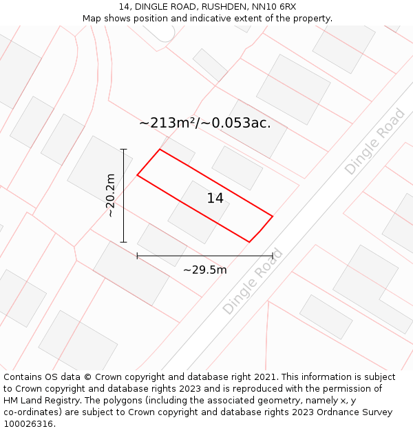 14, DINGLE ROAD, RUSHDEN, NN10 6RX: Plot and title map