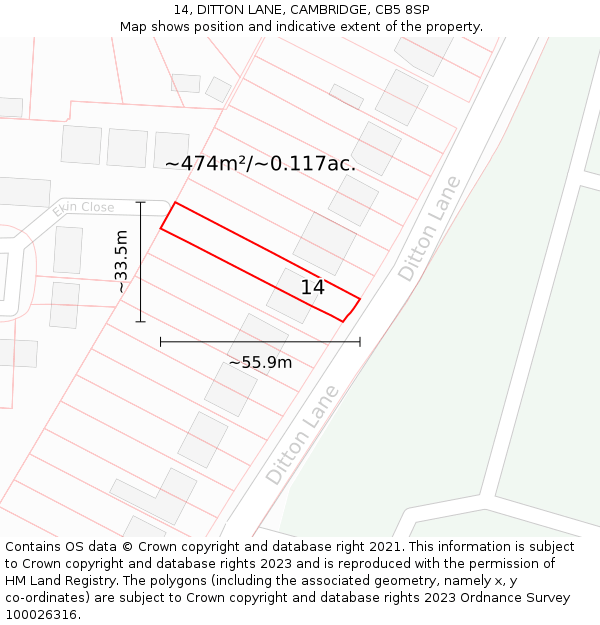 14, DITTON LANE, CAMBRIDGE, CB5 8SP: Plot and title map