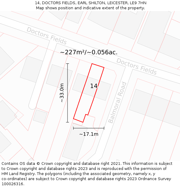 14, DOCTORS FIELDS, EARL SHILTON, LEICESTER, LE9 7HN: Plot and title map