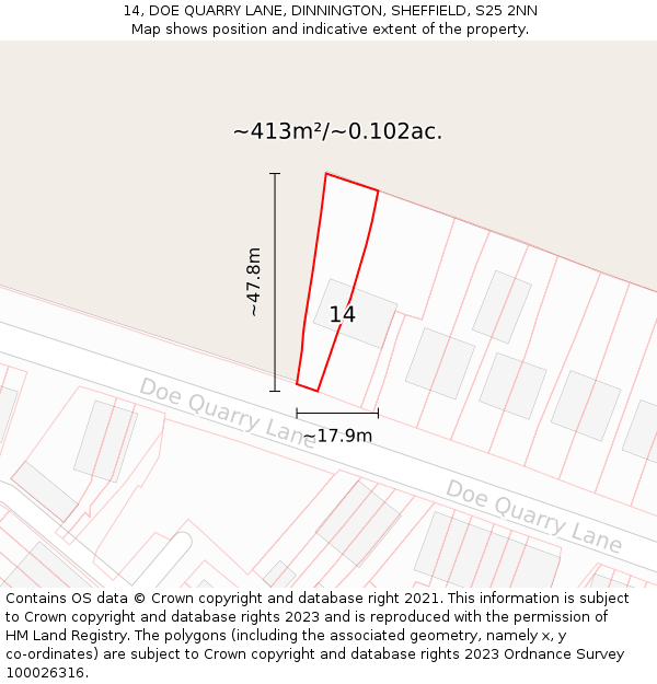 14, DOE QUARRY LANE, DINNINGTON, SHEFFIELD, S25 2NN: Plot and title map