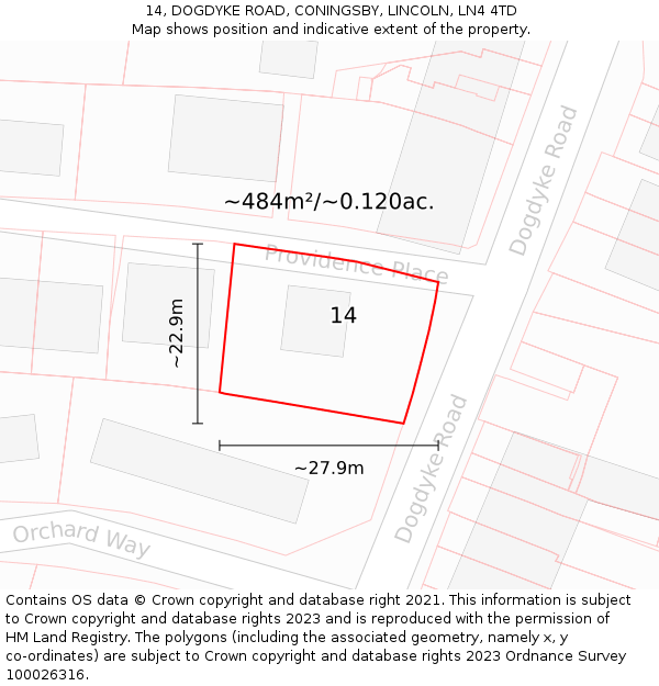 14, DOGDYKE ROAD, CONINGSBY, LINCOLN, LN4 4TD: Plot and title map