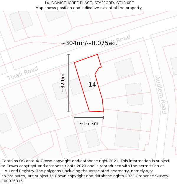 14, DONISTHORPE PLACE, STAFFORD, ST18 0EE: Plot and title map