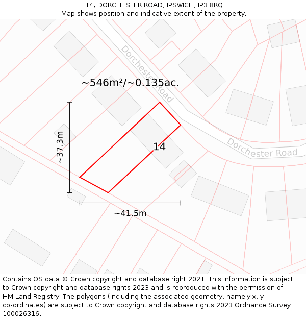 14, DORCHESTER ROAD, IPSWICH, IP3 8RQ: Plot and title map