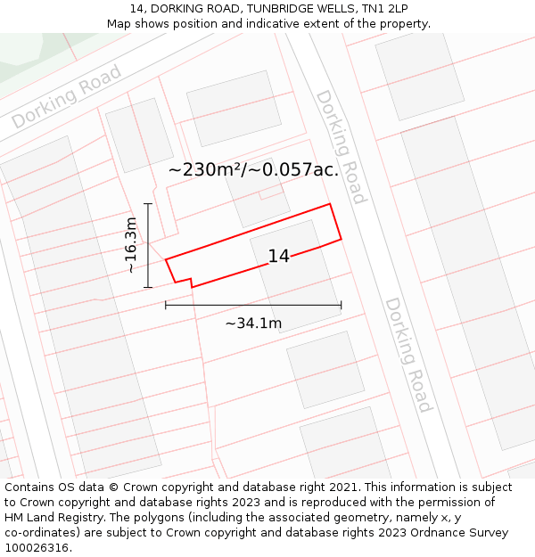 14, DORKING ROAD, TUNBRIDGE WELLS, TN1 2LP: Plot and title map