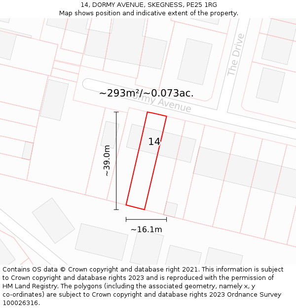 14, DORMY AVENUE, SKEGNESS, PE25 1RG: Plot and title map
