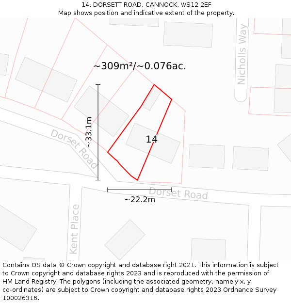 14, DORSETT ROAD, CANNOCK, WS12 2EF: Plot and title map
