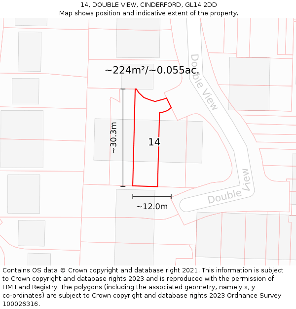 14, DOUBLE VIEW, CINDERFORD, GL14 2DD: Plot and title map