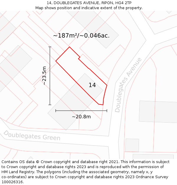 14, DOUBLEGATES AVENUE, RIPON, HG4 2TP: Plot and title map